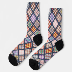 Quilt Squares im Vintage-Stil Kunst Socken
