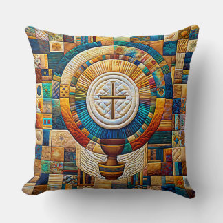 Quilt Style Communion Host & Chalice Expressionist Kissen