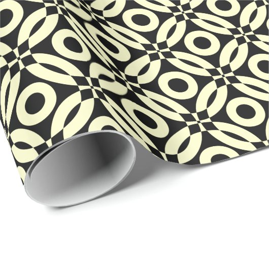 Quilt Style Pattern 02 - Blassgelb auf schwarz Geschenkpapier (Rolleneckpunkt)