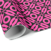 Quilt Style Pattern 02 - Hot Pink auf Schwarz Geschenkpapier (Rolleneckpunkt)