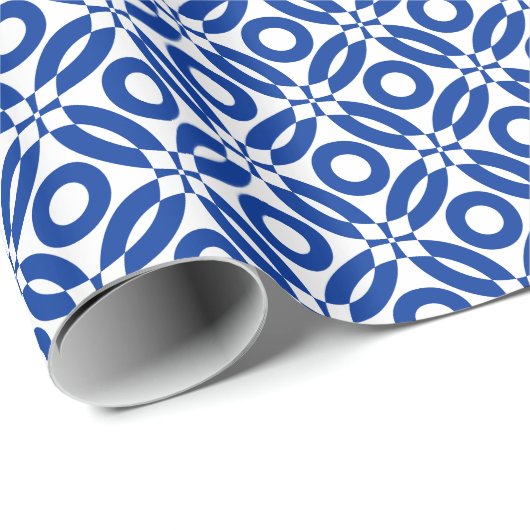 Quilt Style Pattern 02 - Navy Blue on White Geschenkpapier (Rolleneckpunkt)