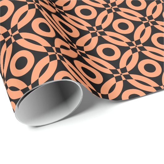 Quilt Style Pattern 02 - Peach on Black Geschenkpapier (Rolleneckpunkt)