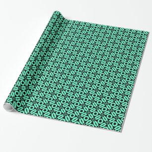 Quilt Style Pattern 02 - Türkis auf schwarz Geschenkpapier