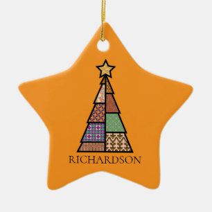 Quilt-Weihnachtsbaum mit Monogramm Keramik Ornament