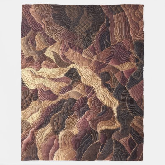 Quilted Burgundy Gold Abstract Design Fleecedecke (Vorderseite)