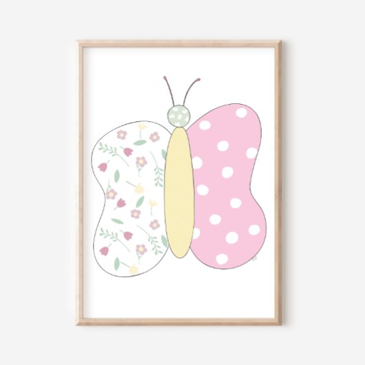 Quilted Butterfly Art Print on White Background Poster