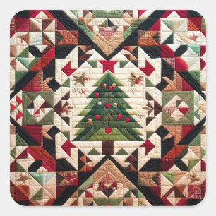 Quilted-Christmas-Design wird zu Gesteppter Weihna Quadratischer Aufkleber