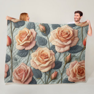 Quilted Design Peach Rose auf Grau Fleecedecke
