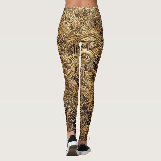 Quilted Gold Abstract Design Leggings (Rückseite)