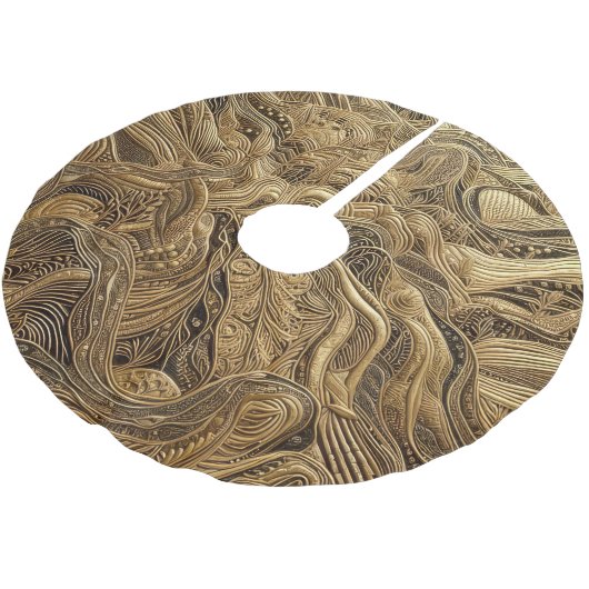 Quilted Gold Abstract Design Polyester Weihnachtsbaumdecke (Schrägansicht)