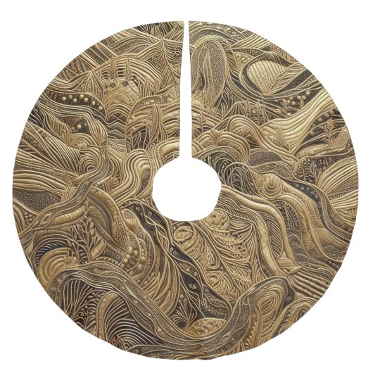 Quilted Gold Abstract Design Polyester Weihnachtsbaumdecke (Vorderseite)