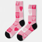 Quilted Hearts on Karos, Bubblegum Pink Socken (Linkes Detail)