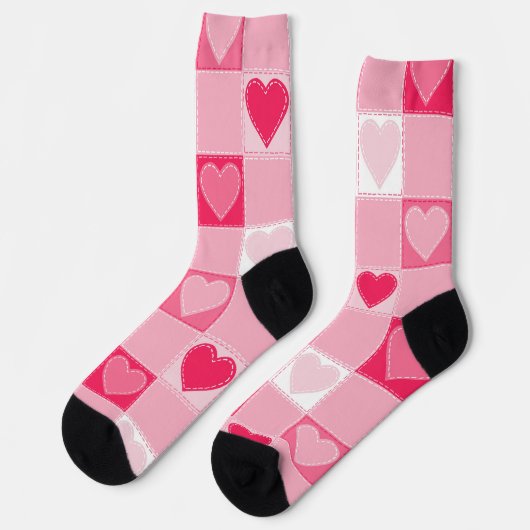 Quilted Hearts on Karos, Bubblegum Pink Socken (Linkes Detail)