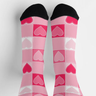 Quilted Hearts on Karos, Bubblegum Pink Socken