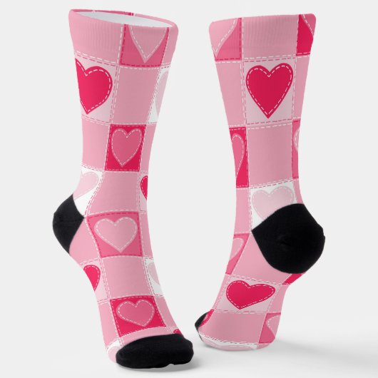 Quilted Hearts on Karos, Bubblegum Pink Socken (Gewinkelt)