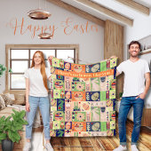 Quilted-look Osterfarbenmuster Fleecedecke