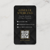 Quilted Luxus Schwarz Weiß Gold Monogramm QR-Code Visitenkarte (Rückseite)