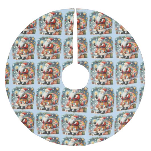 Quilted Patchwork Santa with Christmas Stars Polyester Weihnachtsbaumdecke (Vorderseite)