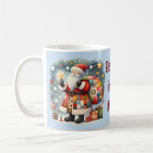 Quilted Patchwork-Weihnachtsmann mit Weihnachtsste Kaffeetasse (Links)