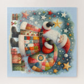 Quilted Patchwork-Weihnachtsmann mit Weihnachtsste Puzzle (Horizontal)