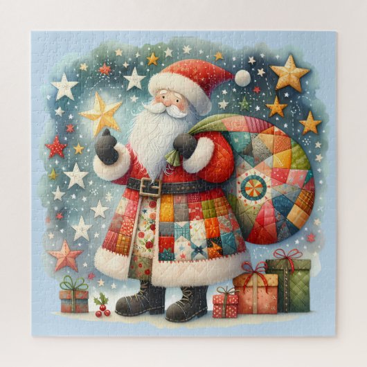 Quilted Patchwork-Weihnachtsmann mit Weihnachtsste Puzzle (Vertikal)