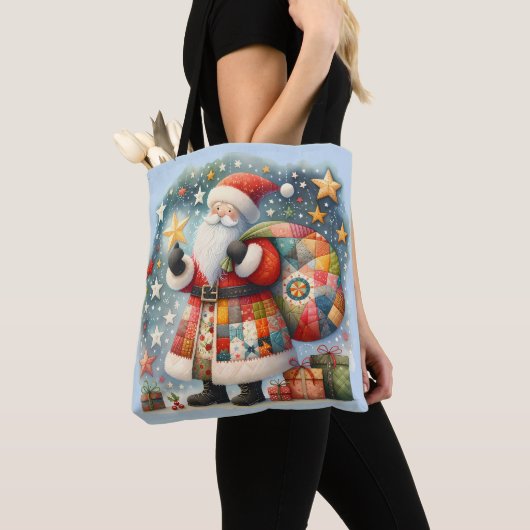 Quilted Patchwork-Weihnachtsmann mit Weihnachtsste Tasche (Von Nahem)