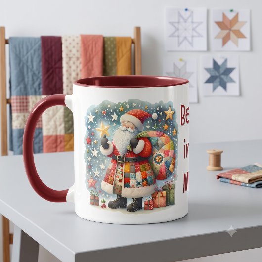 Quilted Patchwork-Weihnachtsmann mit Weihnachtsste Tasse
