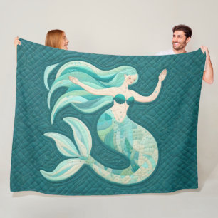 Quilted Whimsical Abstrakt Mermaid Aquamarin Fleecedecke