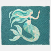 Quilted Whimsical Abstrakt Mermaid Aquamarin Fleecedecke (Vorderseite (Horizontal))