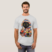 Quiltendes schwarzes Katze T-Shirt (Vorne ganz)