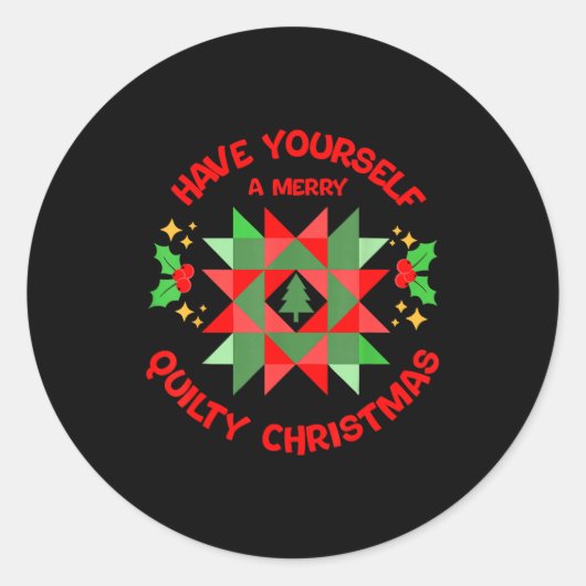 Quilter Merry Quilty Christmas Tree Quilt Block Qu Runder Aufkleber (Vorderseite)