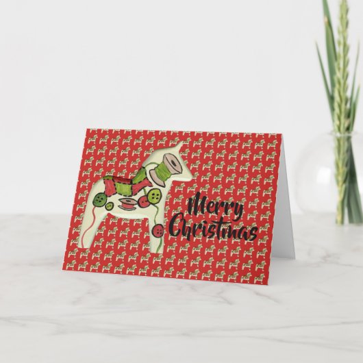 Quilters Dala Horse Weihnachtskarte Feiertagskarte (Vorderseite)