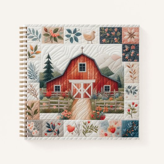 Quilter's Notebook Red Barn Patchwork Notizblock (Vorderseite)