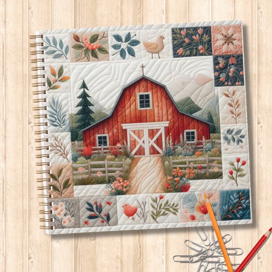Quilter's Notebook Red Barn Patchwork Notizblock