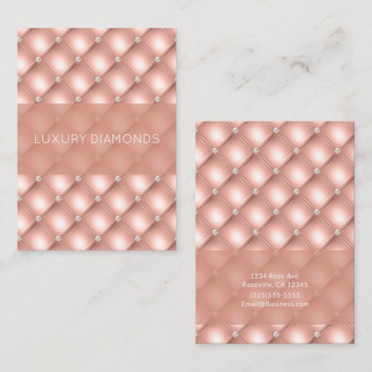 Quiltierte Diamond Funkelnd Rose Gold Pink Luxus Visitenkarte (Vorne/Hinten)