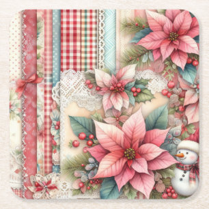 Quiltierte Poinsettia-Untersetzer Rechteckiger Pappuntersetzer