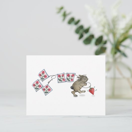 Quilting Rabbit Postkarte (Stehend Vorderseite)