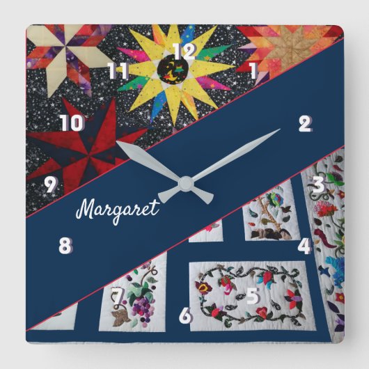 Quilts von Blume und Sternen große Uhr (Vorderseite)