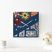 Quilts von Blume und Sternen große Uhr (Zuhause)