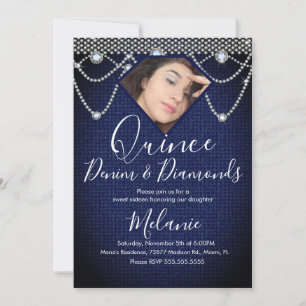 Quince Denim Diamanten Edelstein Perlen Foto  Einladung