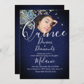 Quince Denim Diamonds Gem Foto Holographic Einladung (Vorne/Hinten)