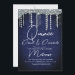 Quince Denim Diamonds Gem Pearls Chic Einladung<br><div class="desc">Quince Einladungen mit Imitaten Gems und Denim Muster</div>