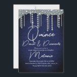 Quince Denim Diamonds Gem Pearls Chic Einladung<br><div class="desc">Quince Einladungen mit Imitaten Gems und Denim Muster</div>