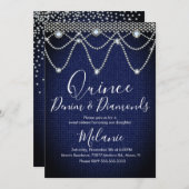 Quince Denim Diamonds Gem Pearls Einladung (Vorne/Hinten)