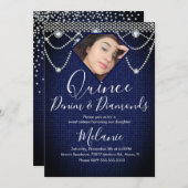 Quince Denim Diamonds Gem Pearls Foto Einladung (Vorne/Hinten)