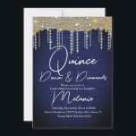 Quince Denim Diamonds Gem Pearls Gold Einladung<br><div class="desc">Quince Einladungen mit Imitaten Gems und Denim Muster</div>