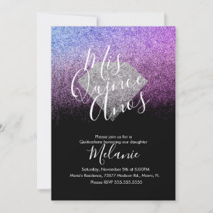 Quiñce Faux Glitter Diamant Schwarz Violett Geburt Einladung