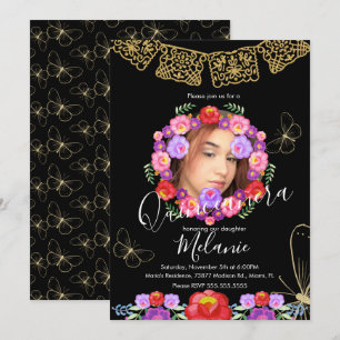 Quince Glitter Kunstblumen Schmetterlinge Mexikani Einladung
