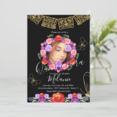 Quince Glitzer Imitate Floral Butterfliegen Mexika Einladung (Stehend Vorderseite)