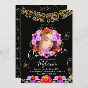 Quince Glitzer Imitate Floral Butterfliegen Mexika Einladung